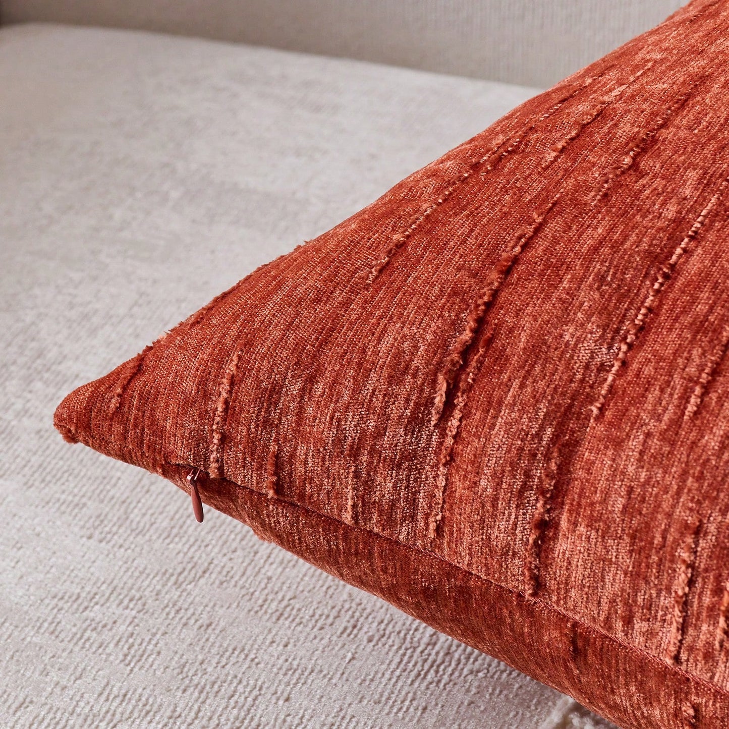 1/2pcs Rust Red Striped Retro Cushion Cover (Pillow Insert Not Included), 100% Polyester Woven Zipper Cushion Cover, Machine Washable, Geometric Pattern Decorative Pillow Case, Suitable For Sofa, Bed