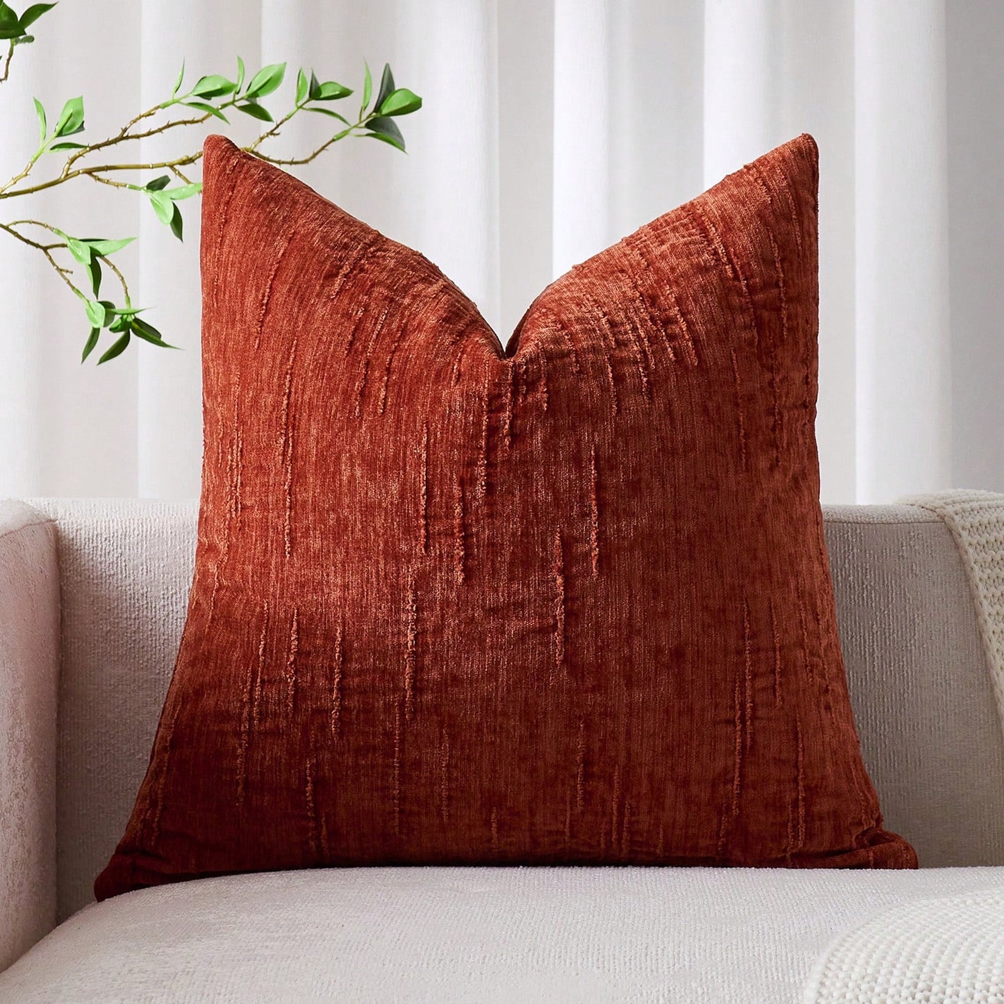 1/2pcs Rust Red Striped Retro Cushion Cover (Pillow Insert Not Included), 100% Polyester Woven Zipper Cushion Cover, Machine Washable, Geometric Pattern Decorative Pillow Case, Suitable For Sofa, Bed