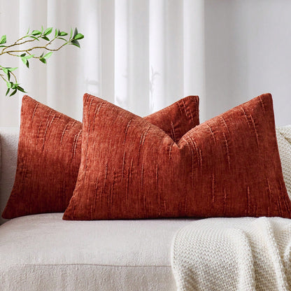1/2pcs Rust Red Striped Retro Cushion Cover (Pillow Insert Not Included), 100% Polyester Woven Zipper Cushion Cover, Machine Washable, Geometric Pattern Decorative Pillow Case, Suitable For Sofa, Bed