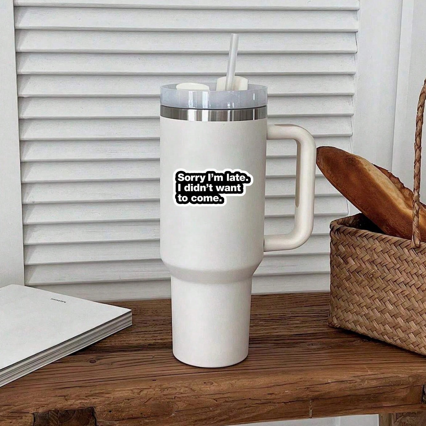 1/3/5Pcs"Sorry I'm Late. I Didn't Want To Come." 3 Inch Vinyl Sticker, Introvert Honesty Quote Decal, Waterproof Die Cut; For Laptop, Water Bottle, Tumbler, Phone Case, Tablet, Notebook, Planner, Jour