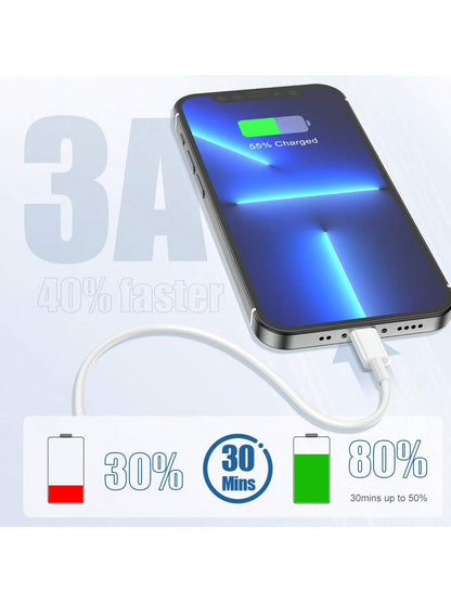 1-3 Pcs PD 30W Fast Charging 3.3FT/100CM High-Efficiency Data Transfer Fast Charging Cable Compatible With IPhone 14 Pro Max/14 Pro/14 Plus/14/13/12/11/XS/XR/8/7/6, IPad Series Fast Charger Cable Comp