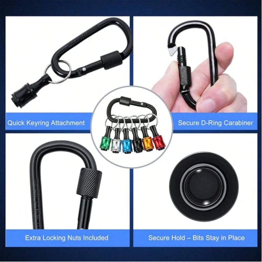 1/4" Drill Bit Holder Keychain 6-Piece, 1/4-Inch (Approx. 0.6 Cm) Hex Shank Bit Holder For Nut Drivers, Screwdrivers And Drill Bits, With Keychain Carabiner
