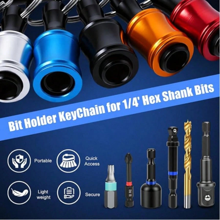 1/4" Drill Bit Holder Keychain 6-Piece, 1/4-Inch (Approx. 0.6 Cm) Hex Shank Bit Holder For Nut Drivers, Screwdrivers And Drill Bits, With Keychain Carabiner