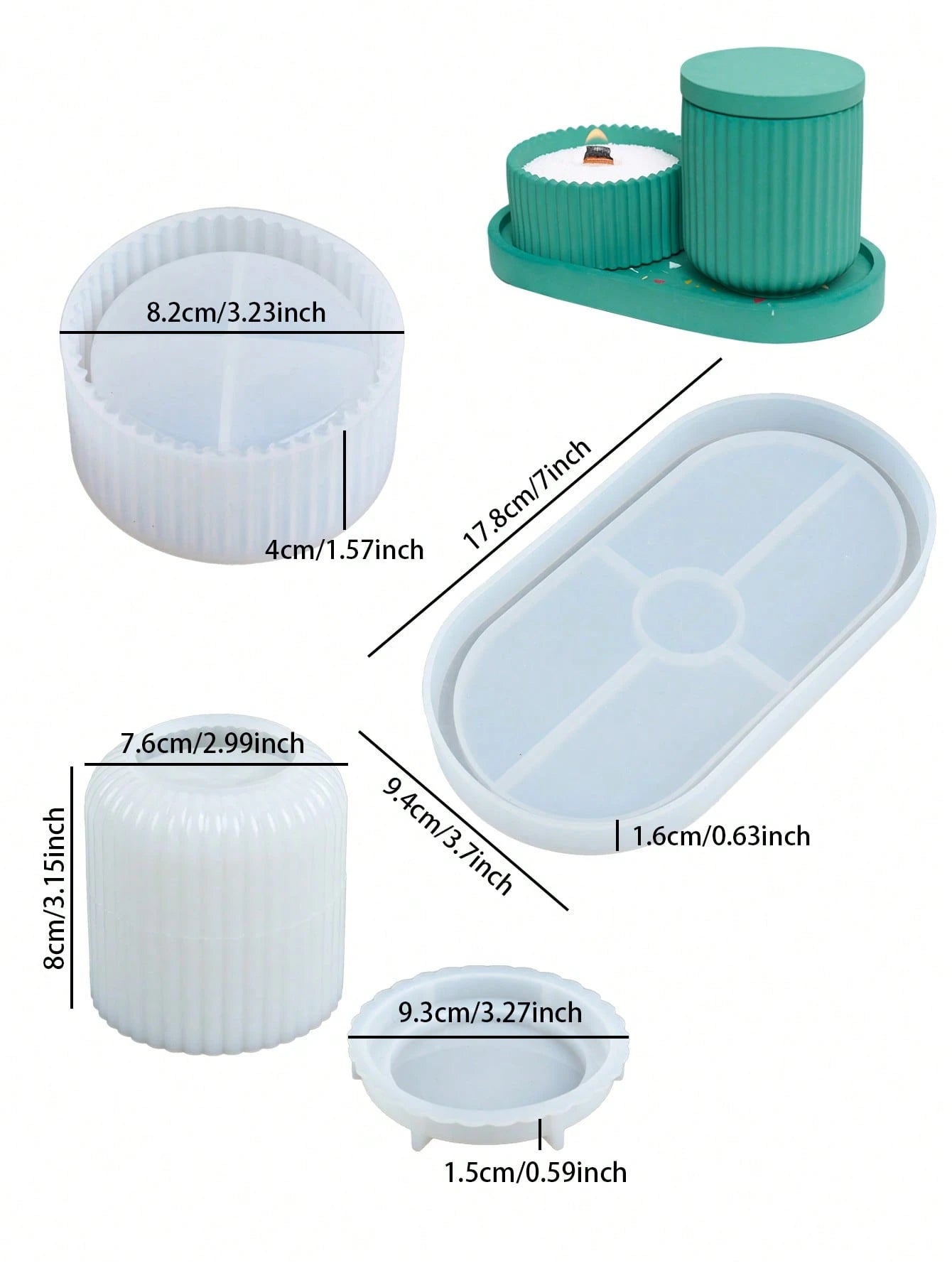 1/4pcs Candle Jar Silicone Molds Set With Oval Tray Stripe Storage Pot Injection Mould Home Decoration DIY Handmade Plaster Concrete Planter