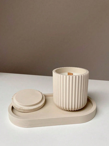 1/4pcs Candle Jar Silicone Molds Set With Oval Tray Stripe Storage Pot Injection Mould Home Decoration DIY Handmade Plaster Concrete Planter