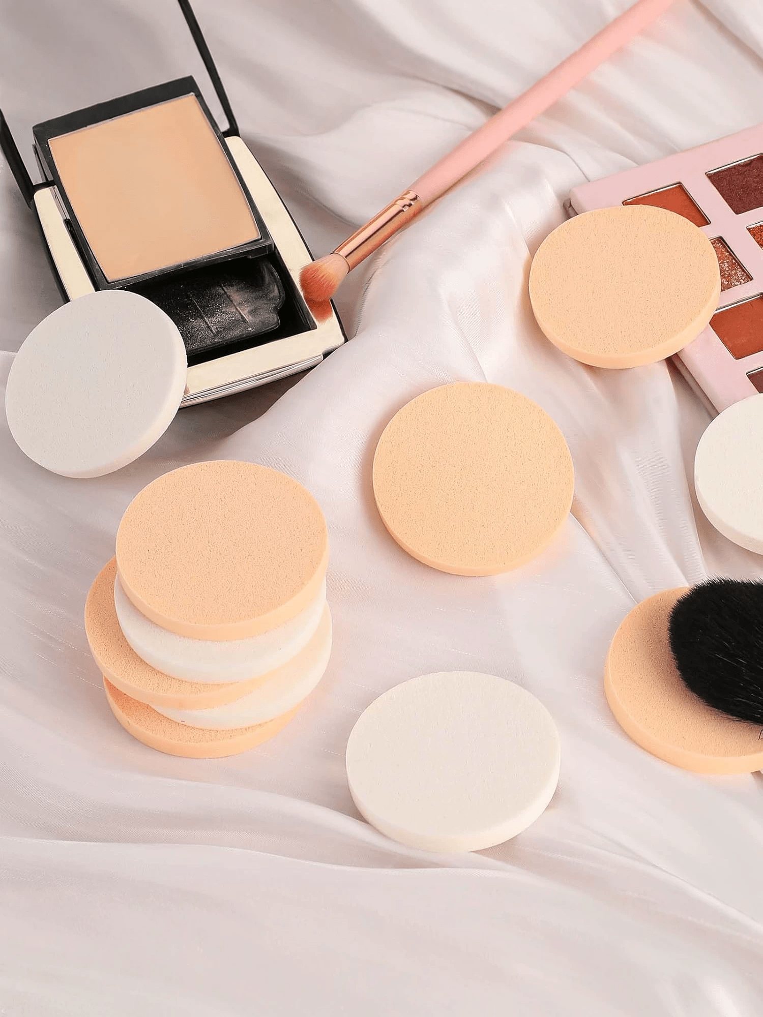 1/6/12pcs Round Makeup Sponges, Approx. 9cm Diameter, Facial Makeup Sponge Pads, Suitable For Liquid Concealer, Dual Use Wet And Dry
