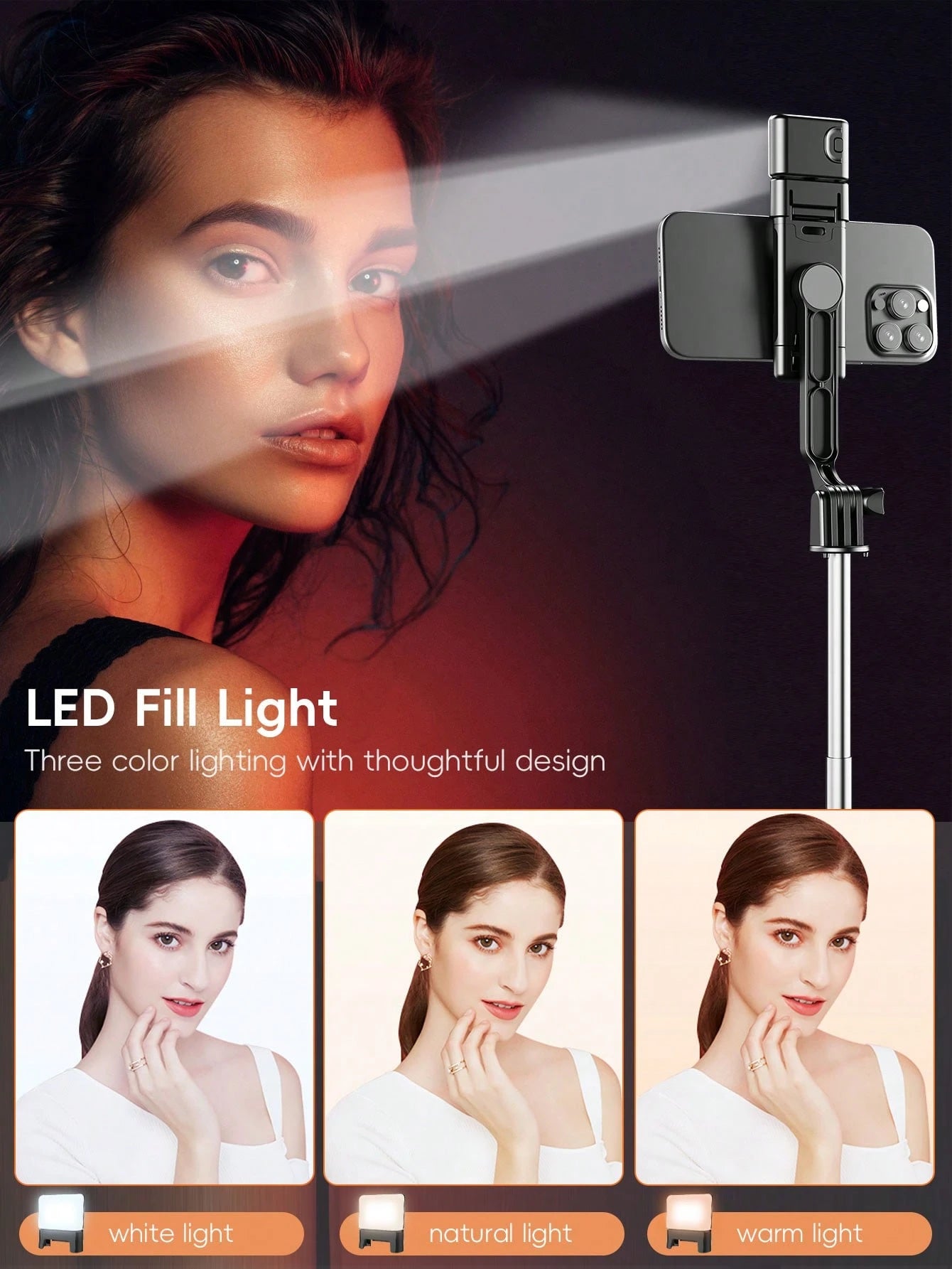 1.7m/70cm Wireless Bluetooth Selfie Stick Tripod With LED Fill Light And Wireless Remote Control, 360° Rotatable Phone Holder, Compatible With IPhone, Android Smartphones Suitable For Travel, Selfie A
