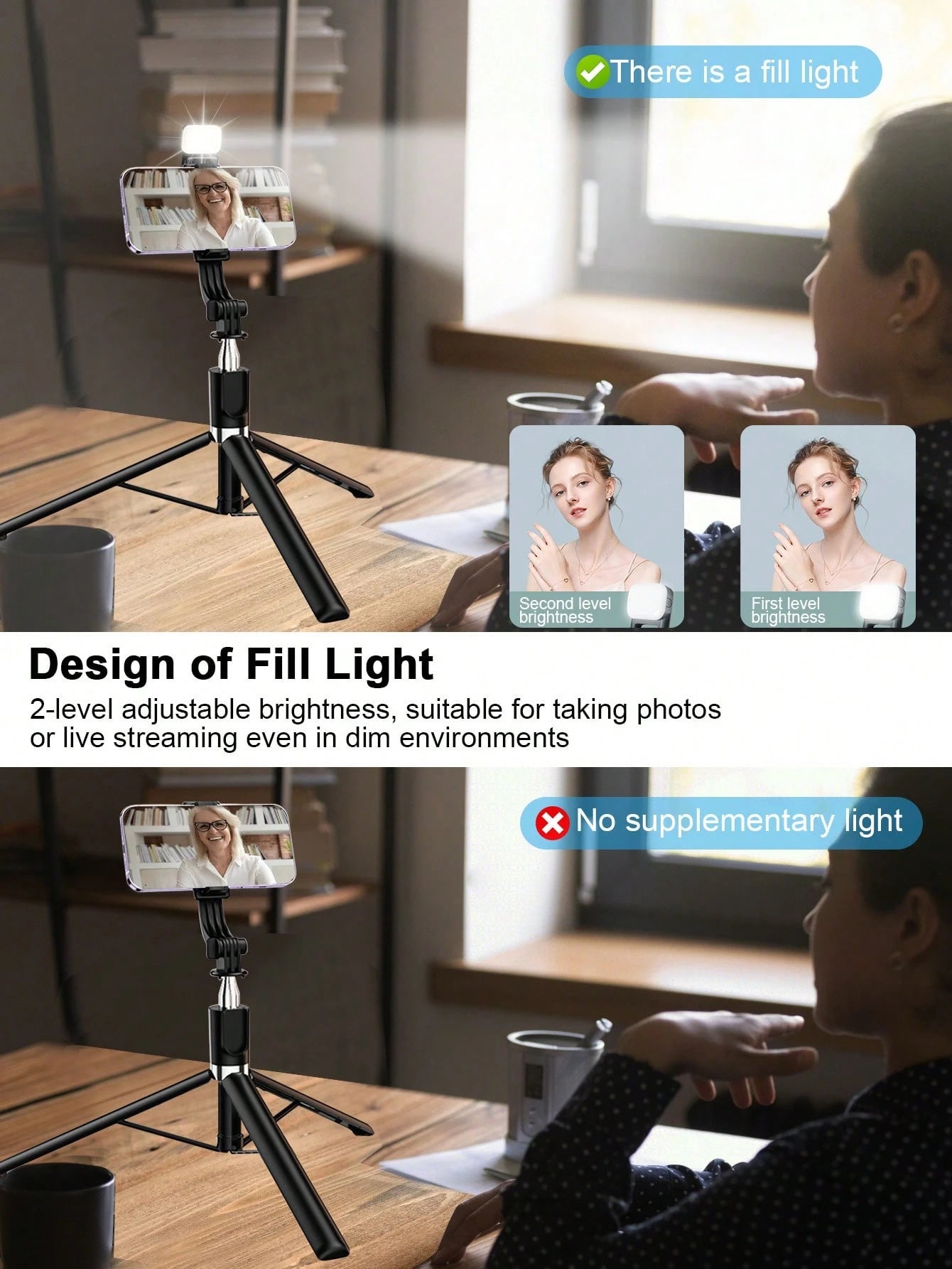 1.7m/70cm Wireless Bluetooth Selfie Stick Tripod With LED Fill Light And Wireless Remote Control; Includes 360° Rotatable Phone Holder, Compatible With Android Smartphones- Perfect For Travel, Selfie