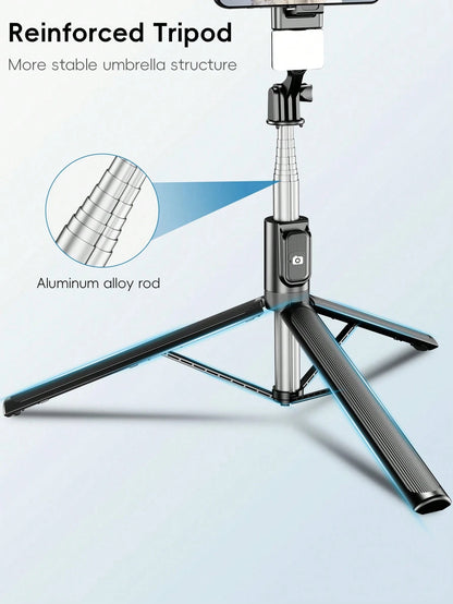 1.7m/70cm Wireless Bluetooth Selfie Stick Tripod With LED Fill Light And Wireless Remote Control, 360° Rotatable Phone Holder, Compatible With IPhone, Android Smartphones Suitable For Travel, Selfie A