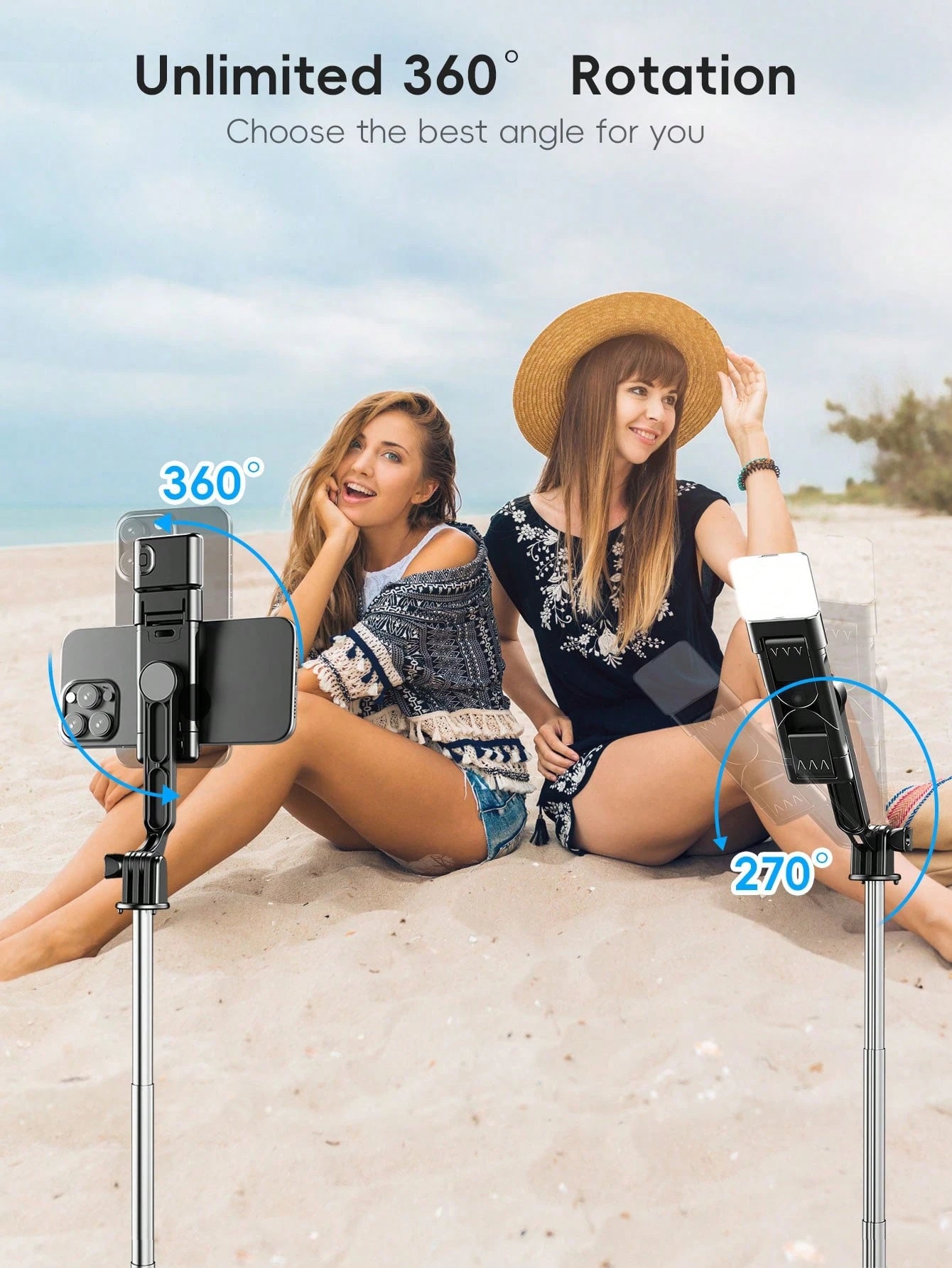1.7m/70cm Wireless Bluetooth Selfie Stick Tripod With LED Fill Light And Wireless Remote Control, 360° Rotatable Phone Holder, Compatible With IPhone, Android Smartphones Suitable For Travel, Selfie A