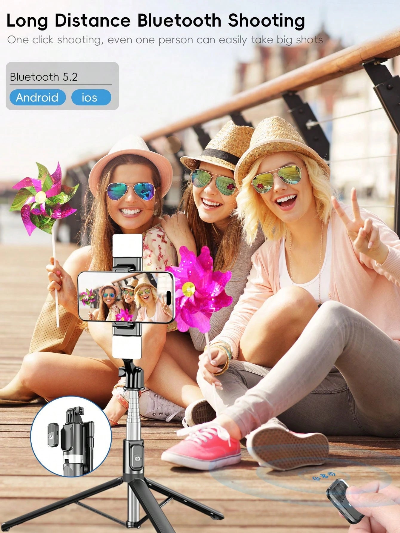 1.7m/70cm Wireless Bluetooth Selfie Stick Tripod With LED Fill Light And Wireless Remote Control, 360° Rotatable Phone Holder, Compatible With IPhone, Android Smartphones Suitable For Travel, Selfie A