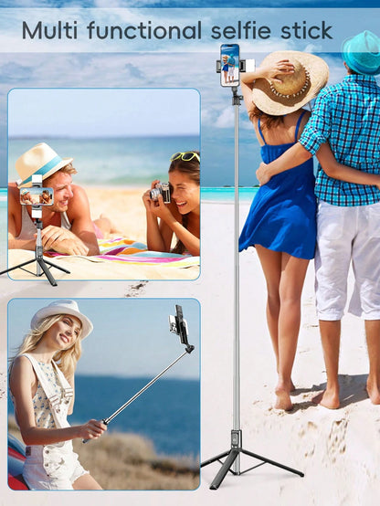1.7m/70cm Wireless Bluetooth Selfie Stick Tripod With LED Fill Light And Wireless Remote Control, 360° Rotatable Phone Holder, Compatible With IPhone, Android Smartphones Suitable For Travel, Selfie A