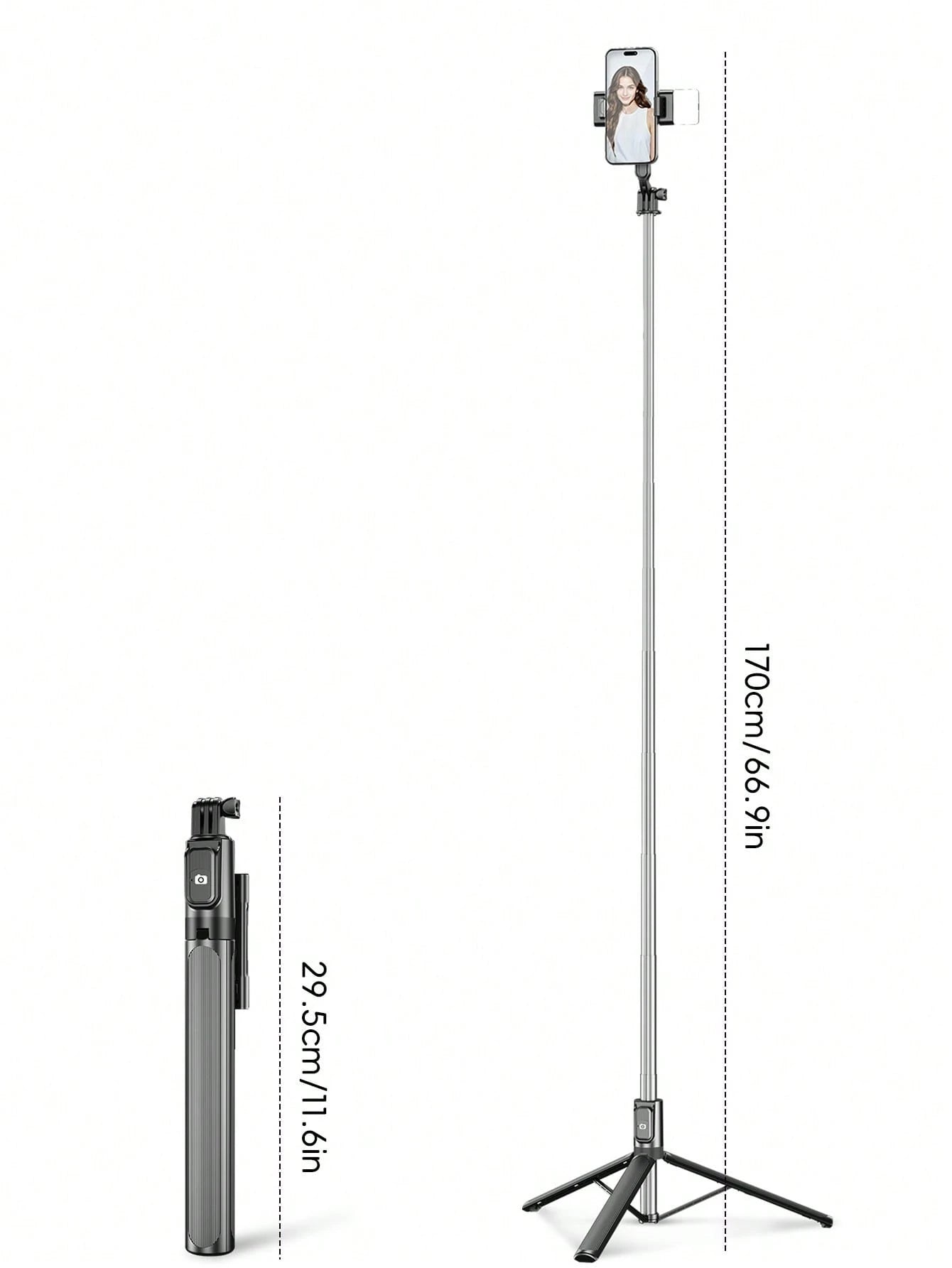 1.7m/70cm Wireless Bluetooth Selfie Stick Tripod With LED Fill Light And Wireless Remote Control, 360° Rotatable Phone Holder, Compatible With IPhone, Android Smartphones Suitable For Travel, Selfie A