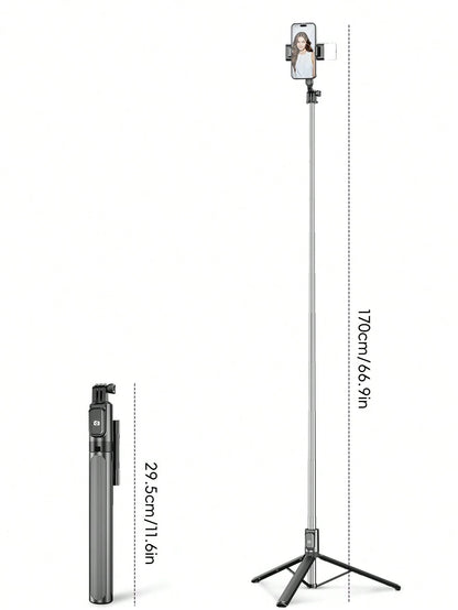 1.7m/70cm Wireless Bluetooth Selfie Stick Tripod With LED Fill Light And Wireless Remote Control, 360° Rotatable Phone Holder, Compatible With IPhone, Android Smartphones Suitable For Travel, Selfie A