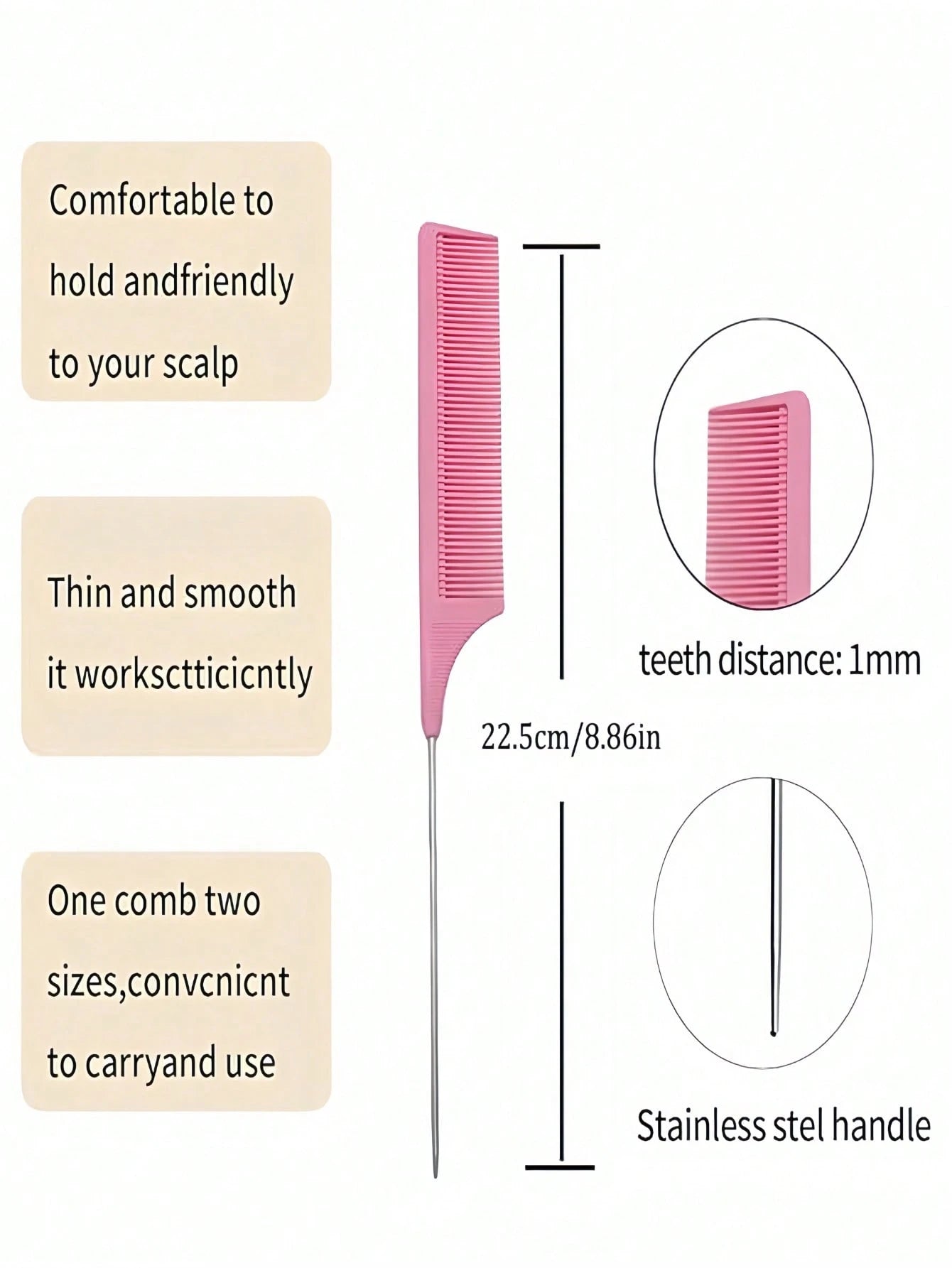 1-8PCS Rat Tail Comb Pointed Tip With Hook For Hair Parting Dyeing Highlighting Teasing Heat Resistant For Women Girls Barber Salon Beauty Travel Essential Back To School Holiday Hair Accessory Comb H