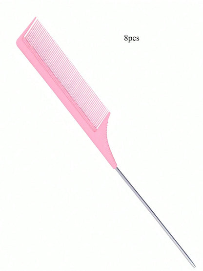 1-8PCS Rat Tail Comb Pointed Tip With Hook For Hair Parting Dyeing Highlighting Teasing Heat Resistant For Women Girls Barber Salon Beauty Travel Essential Back To School Holiday Hair Accessory Comb H