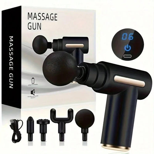1 LED Massage Gun, Deep Tissue Muscle Handheld Percussion Massager, Easy To Control, Relieves Back And Neck Pain, Professional Massage Intensity, 6-Speed Adjustable Settings, 4 Professional Massage He
