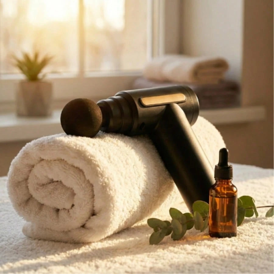 1 LED Massage Gun, Deep Tissue Muscle Handheld Percussion Massager, Easy To Control, Relieves Back And Neck Pain, Professional Massage Intensity, 6-Speed Adjustable Settings, 4 Professional Massage He