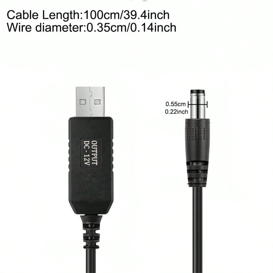 1 Meter 5V USB To 12V DC Male Boost Cable USB Wireless Network Power Cord 12V Adapter Router Optical Modem Power-Off Continuous Network Boost Line