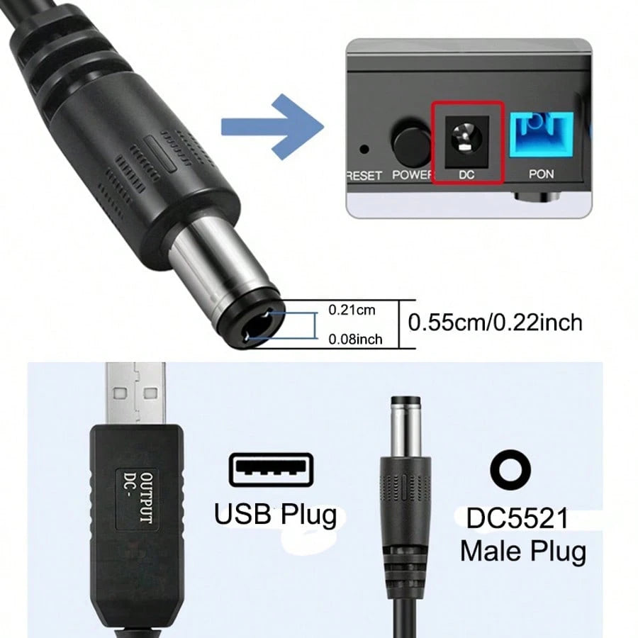 1 Meter 5V USB To 12V DC Male Boost Cable USB Wireless Network Power Cord 12V Adapter Router Optical Modem Power-Off Continuous Network Boost Line