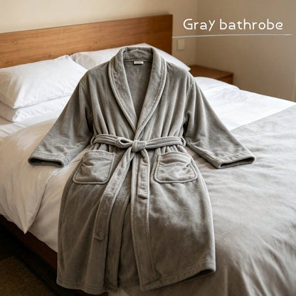 1 Pack Plush Fleece Bathrobe, Soft Terry Cloth Shawl Collar Robe, Long Sleeve Knee-Length Hotel Spa Robe With Belt & Pockets, Cozy Absorbent Loungewear For Men & Women, Ideal For Shower, Spa, And Dail