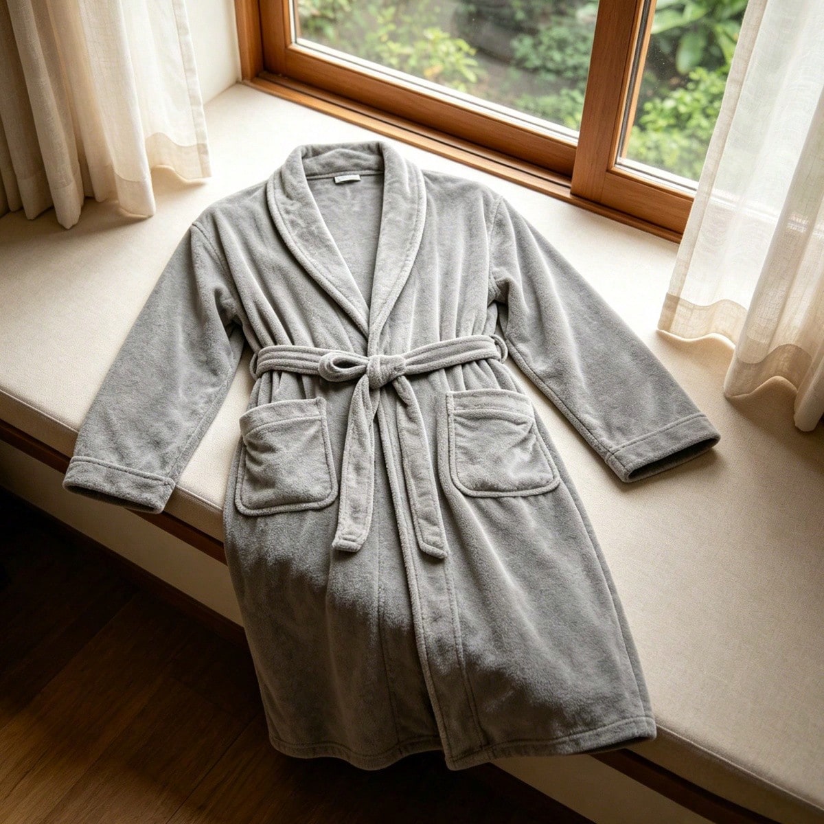 1 Pack Plush Fleece Bathrobe, Soft Terry Cloth Shawl Collar Robe, Long Sleeve Knee-Length Hotel Spa Robe With Belt & Pockets, Cozy Absorbent Loungewear For Men & Women, Ideal For Shower, Spa, And Dail