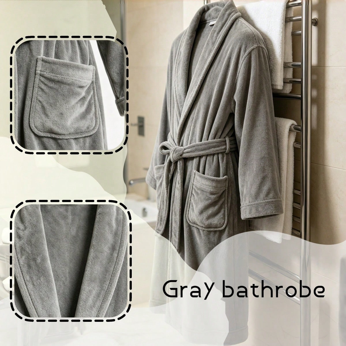 1 Pack Plush Fleece Bathrobe, Soft Terry Cloth Shawl Collar Robe, Long Sleeve Knee-Length Hotel Spa Robe With Belt & Pockets, Cozy Absorbent Loungewear For Men & Women, Ideal For Shower, Spa, And Dail