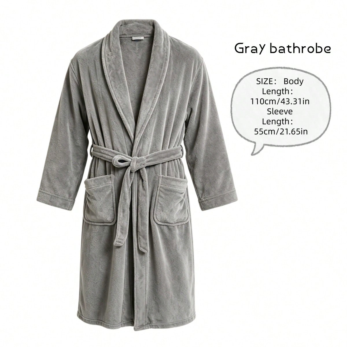 1 Pack Plush Fleece Bathrobe, Soft Terry Cloth Shawl Collar Robe, Long Sleeve Knee-Length Hotel Spa Robe With Belt & Pockets, Cozy Absorbent Loungewear For Men & Women, Ideal For Shower, Spa, And Dail
