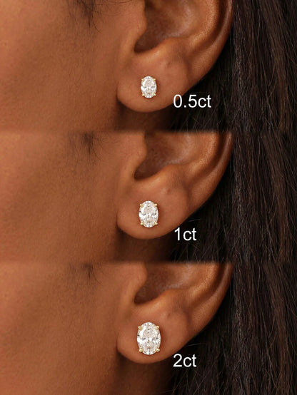 1 Pair 0.5-2 Carat Oval 4-Prong Diamond 925 Sterling Silver Elegant Romantic Earrings, High Quality Birthday/Anniversary Gift For Girlfriend