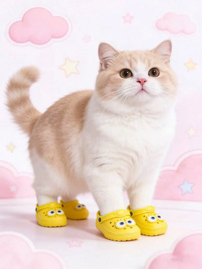 1 Pair All-Season Cat & Dog Perforated Sandals, EVA Lightweight Waterproof Pet Foot Covers, Anti-Scratch Wear-Resistant, Happy Pet Cat & Dog Accessories Shoes