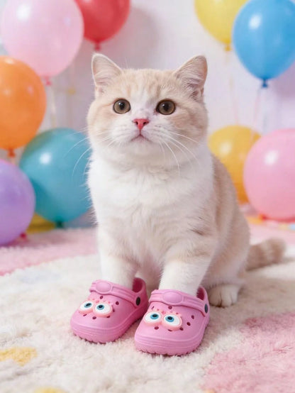 1 Pair All-Season Cat & Dog Perforated Sandals, EVA Lightweight Waterproof Pet Foot Covers, Anti-Scratch Wear-Resistant, Happy Pet Cat & Dog Accessories Shoes
