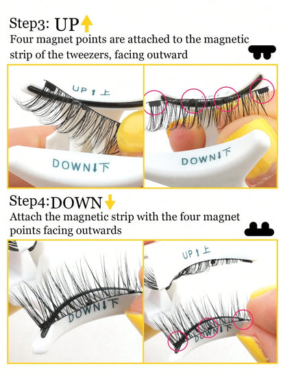 1 Pair/Box Natural Magnetic False Eyelashes With Applicator Clip, Easy To Wear Magnetic Short Lashes With Extended Ends, For Women's Daily Makeup