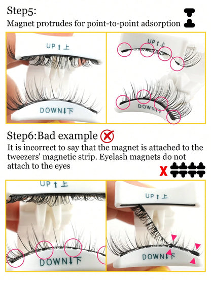 1 Pair/Box Natural Magnetic False Eyelashes With Applicator Clip, Easy To Wear Magnetic Short Lashes With Extended Ends, For Women's Daily Makeup