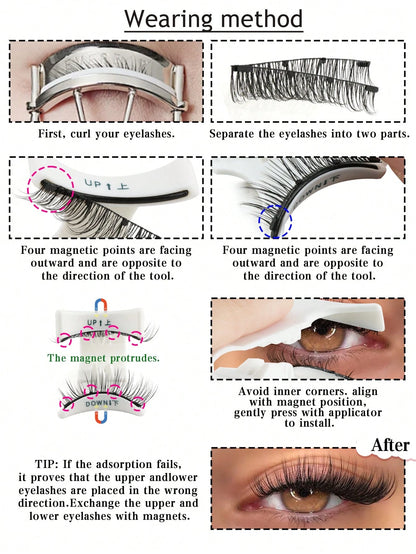1 Pair/Box Natural Magnetic False Eyelashes With Applicator Clip, Easy To Wear Magnetic Short Lashes With Extended Ends, For Women's Daily Makeup