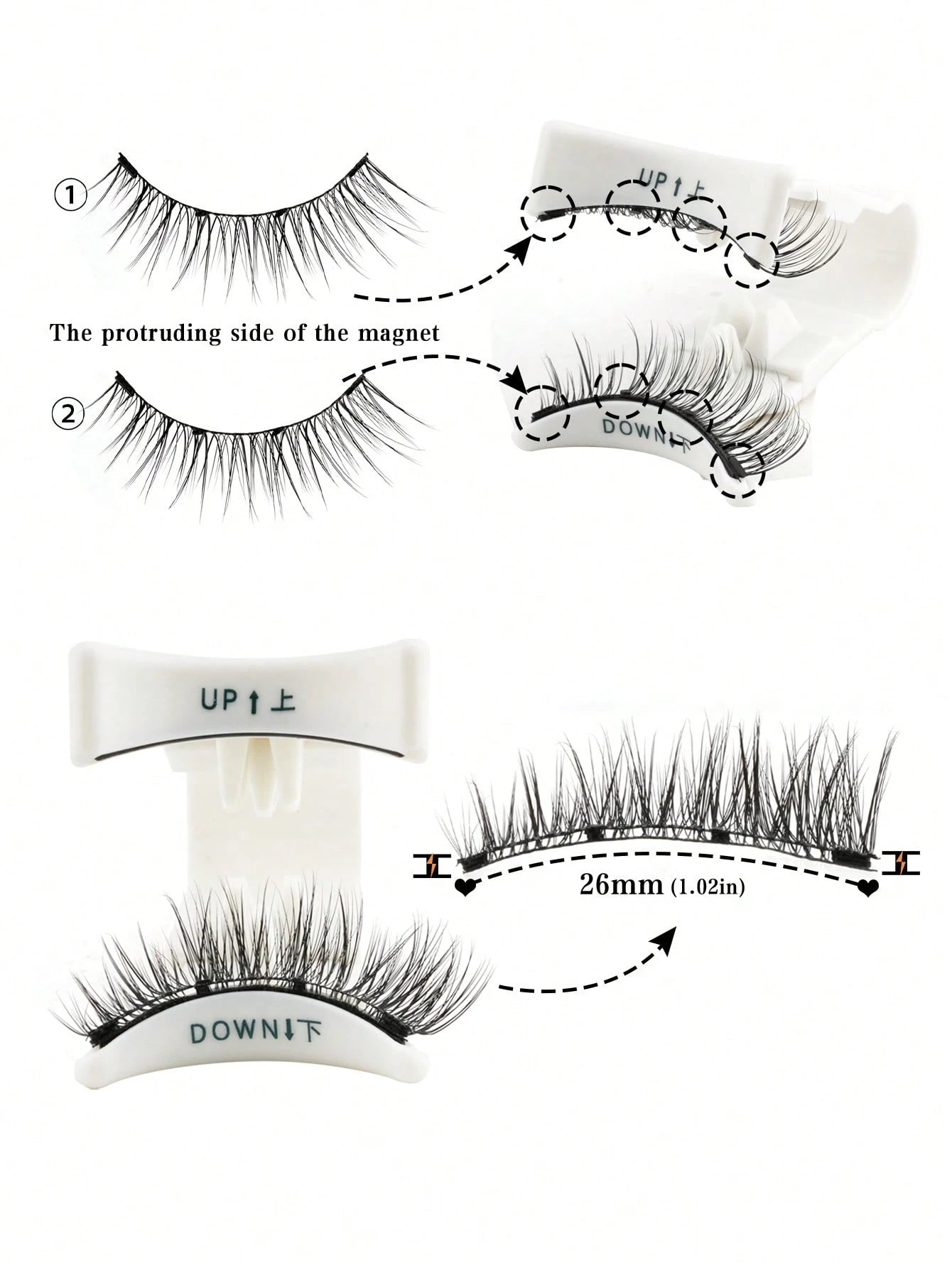 1 Pair/Box Natural Magnetic False Eyelashes With Applicator Clip, Easy To Wear Magnetic Short Lashes With Extended Ends, For Women's Daily Makeup