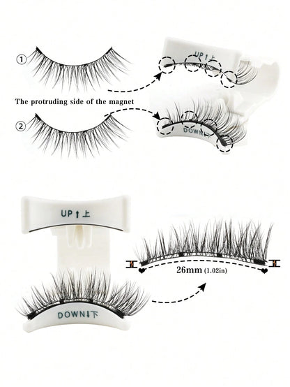 1 Pair/Box Natural Magnetic False Eyelashes With Applicator Clip, Easy To Wear Magnetic Short Lashes With Extended Ends, For Women's Daily Makeup