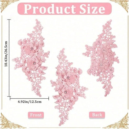 1 Pair Colorful Floral Embroidered Appliques With Hollow Pearls, Lace Fabric Patches, Suitable For DIY Sewing Dresses And Wedding Accessories
