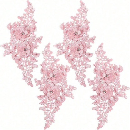 1 Pair Colorful Floral Embroidered Appliques With Hollow Pearls, Lace Fabric Patches, Suitable For DIY Sewing Dresses And Wedding Accessories