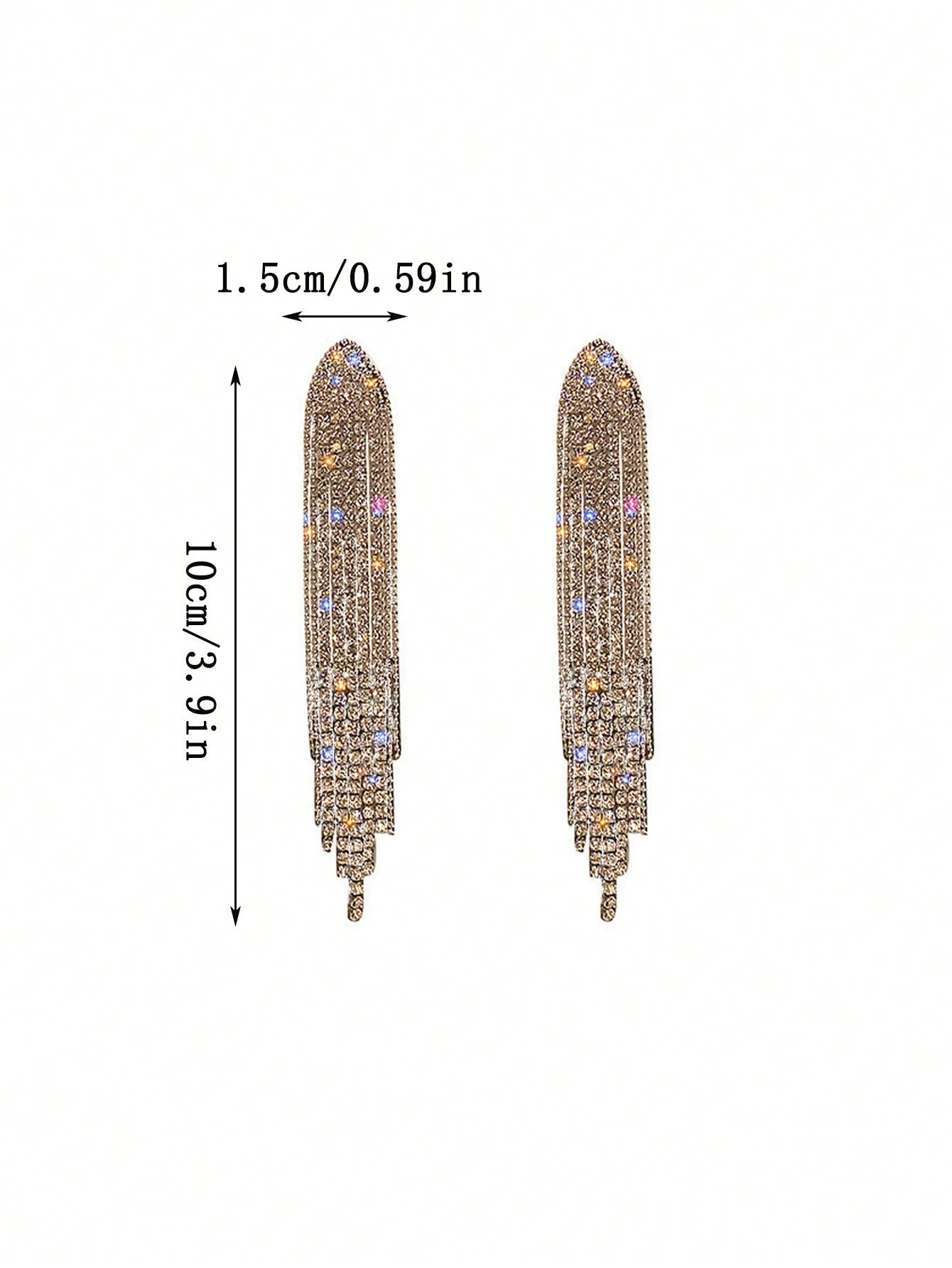 1 Pair European Style Long Tassel Crystal Geometric Triangle Earrings, High-End Design, Suitable For Women, Wedding, Party, Gifting