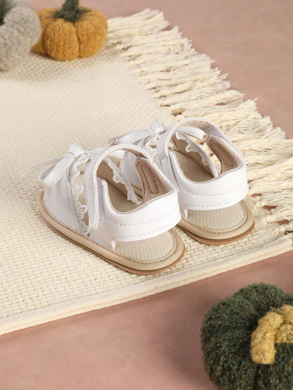 1 Pair Fashionable Versatile Bowknot Lace Trim Sandals, Soft Sole Pre-Walker Shoes For Infants And Toddlers, Suitable For Parties, Events And Vacations