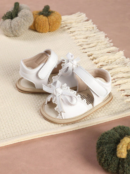 1 Pair Fashionable Versatile Bowknot Lace Trim Sandals, Soft Sole Pre-Walker Shoes For Infants And Toddlers, Suitable For Parties, Events And Vacations