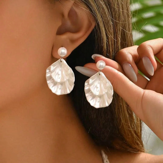1 Pair Minimalist Versatile Faux Pearl Shell Earrings, Suitable For Weddings And Beach Wear, Summer, Jewellery, Festival