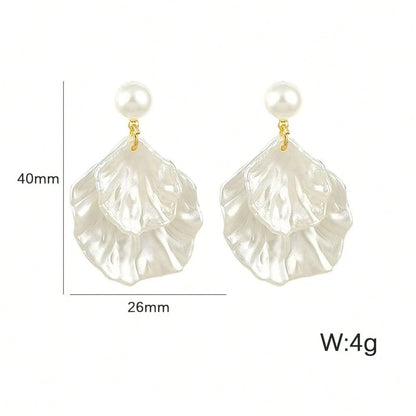 1 Pair Minimalist Versatile Faux Pearl Shell Earrings, Suitable For Weddings And Beach Wear, Summer, Jewellery, Festival