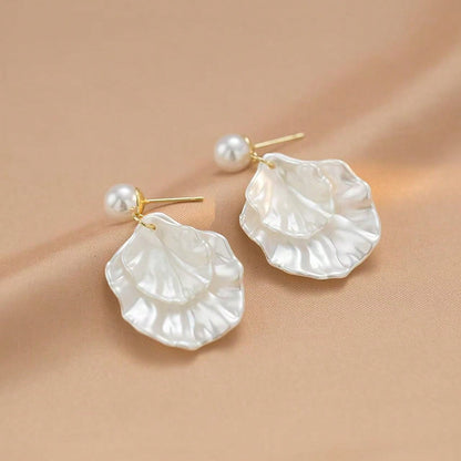 1 Pair Minimalist Versatile Faux Pearl Shell Earrings, Suitable For Weddings And Beach Wear, Summer, Jewellery, Festival