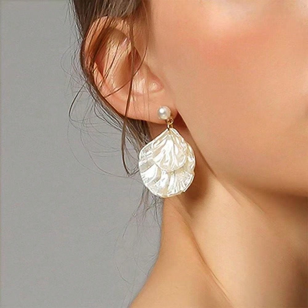 1 Pair Minimalist Versatile Faux Pearl Shell Earrings, Suitable For Weddings And Beach Wear, Summer, Jewellery, Festival