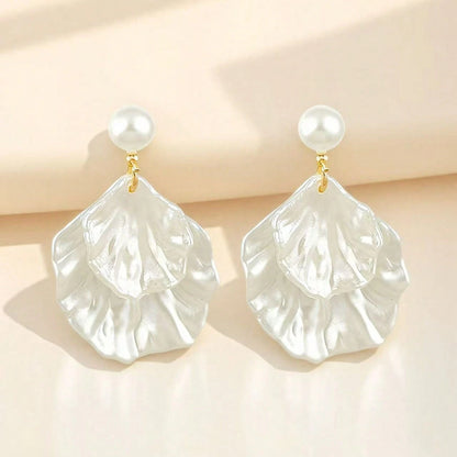 1 Pair Minimalist Versatile Faux Pearl Shell Earrings, Suitable For Weddings And Beach Wear, Summer, Jewellery, Festival
