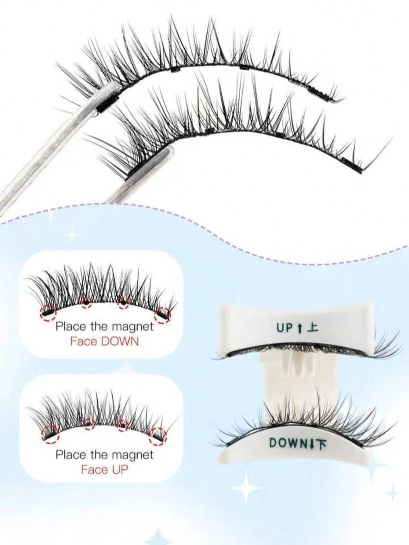 1 Pair Natural Short Magnetic Fake Eyelashes With 1 Clip, Handmade Faux Mink Lashes, No Glue Needed, Suitable For Daily Wear