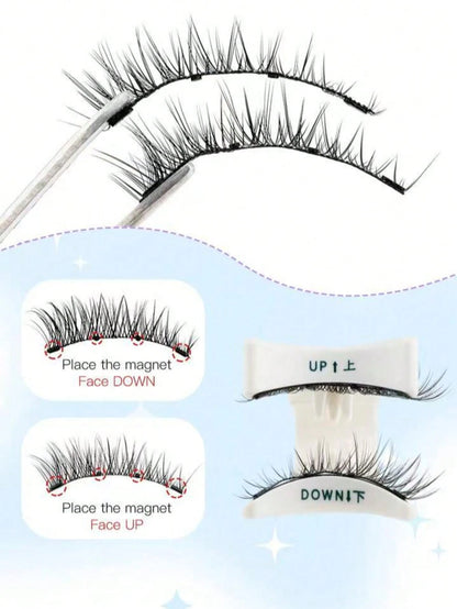 1 Pair Natural Short Magnetic Fake Eyelashes With 1 Clip, Handmade Faux Mink Lashes, No Glue Needed, Suitable For Daily Wear