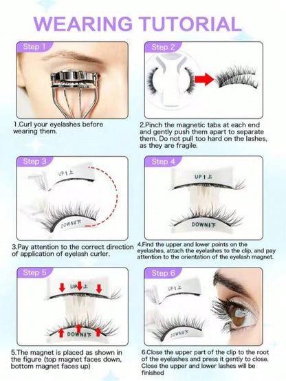 1 Pair Natural Short Magnetic Fake Eyelashes With 1 Clip, Handmade Faux Mink Lashes, No Glue Needed, Suitable For Daily Wear