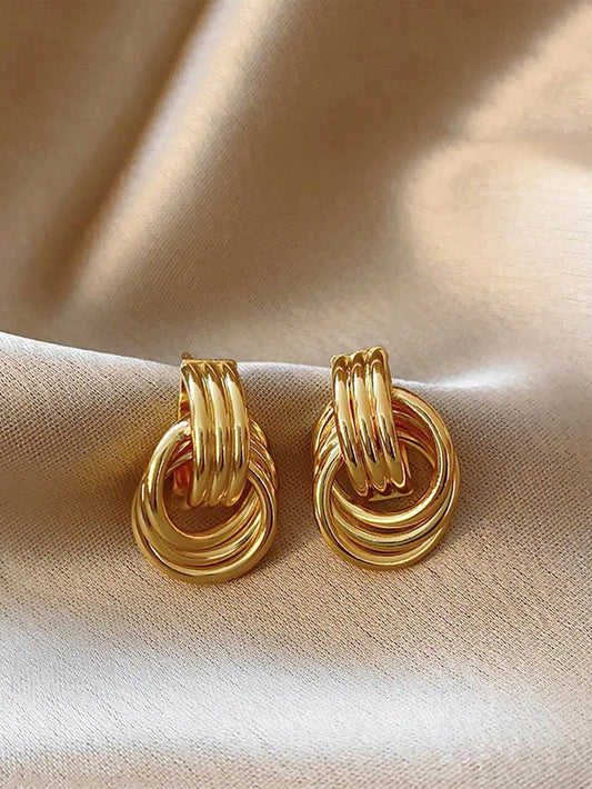1 Pair New European & American Style Thick Gold Color Women Earrings, Multi-Layer Geometric Tassel Dangle Earrings